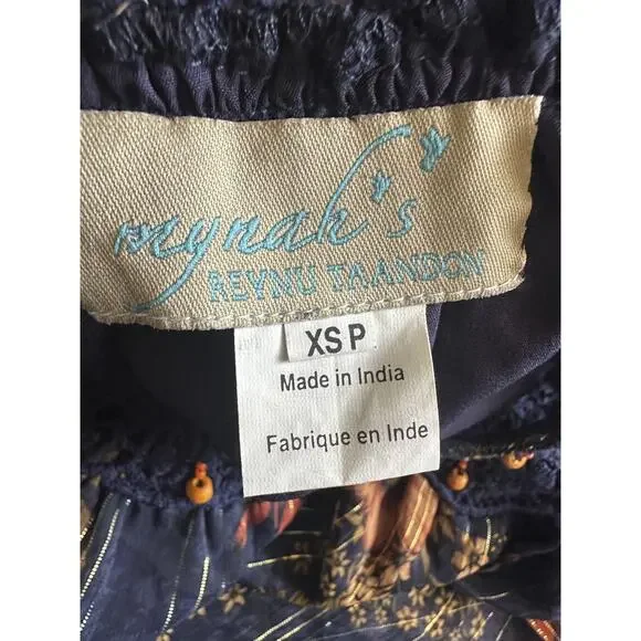 Anthropologie Mynahs Reynu Taandon Cristy Crotchet Beaded Blouse Boho Peasant XS - Picture 8 of 15